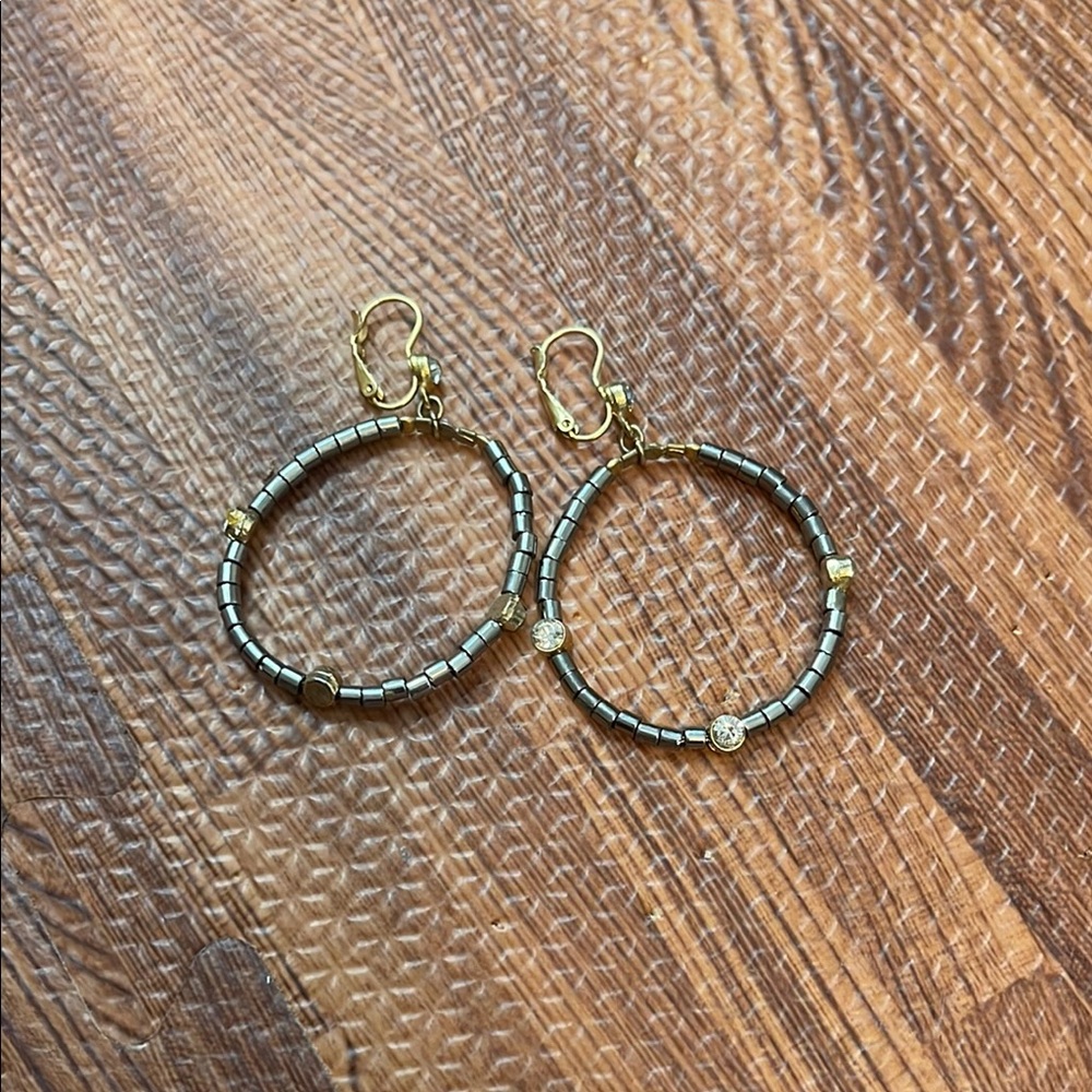 Elegant Gold and Silver Beaded Hoop Earrings